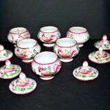 Set of 6 antique cream pots decorated with rooster decoration - Faïenceries de L'Est - Saint-Clément?