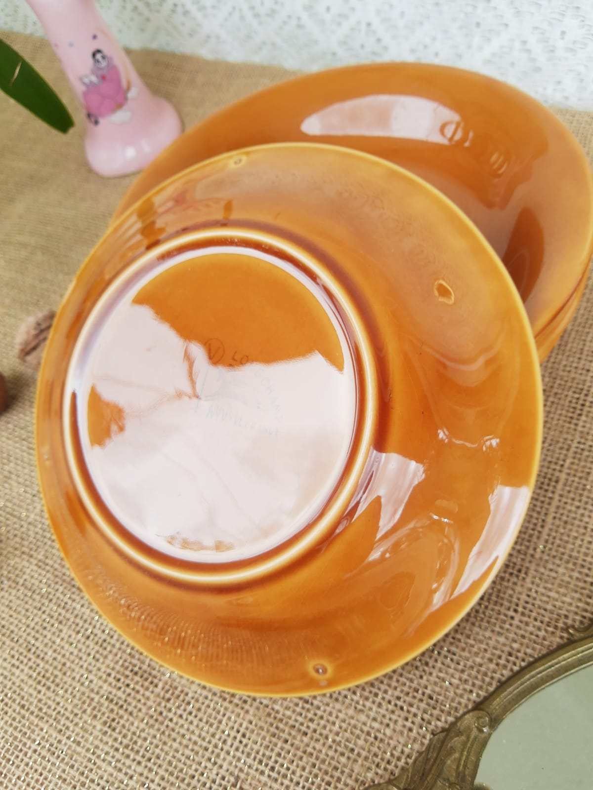 Set of 6 hollow plates Longchamp France mustard - vintage