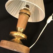 Vintage table lamp foot in wood and brass pleated lampshade 1960