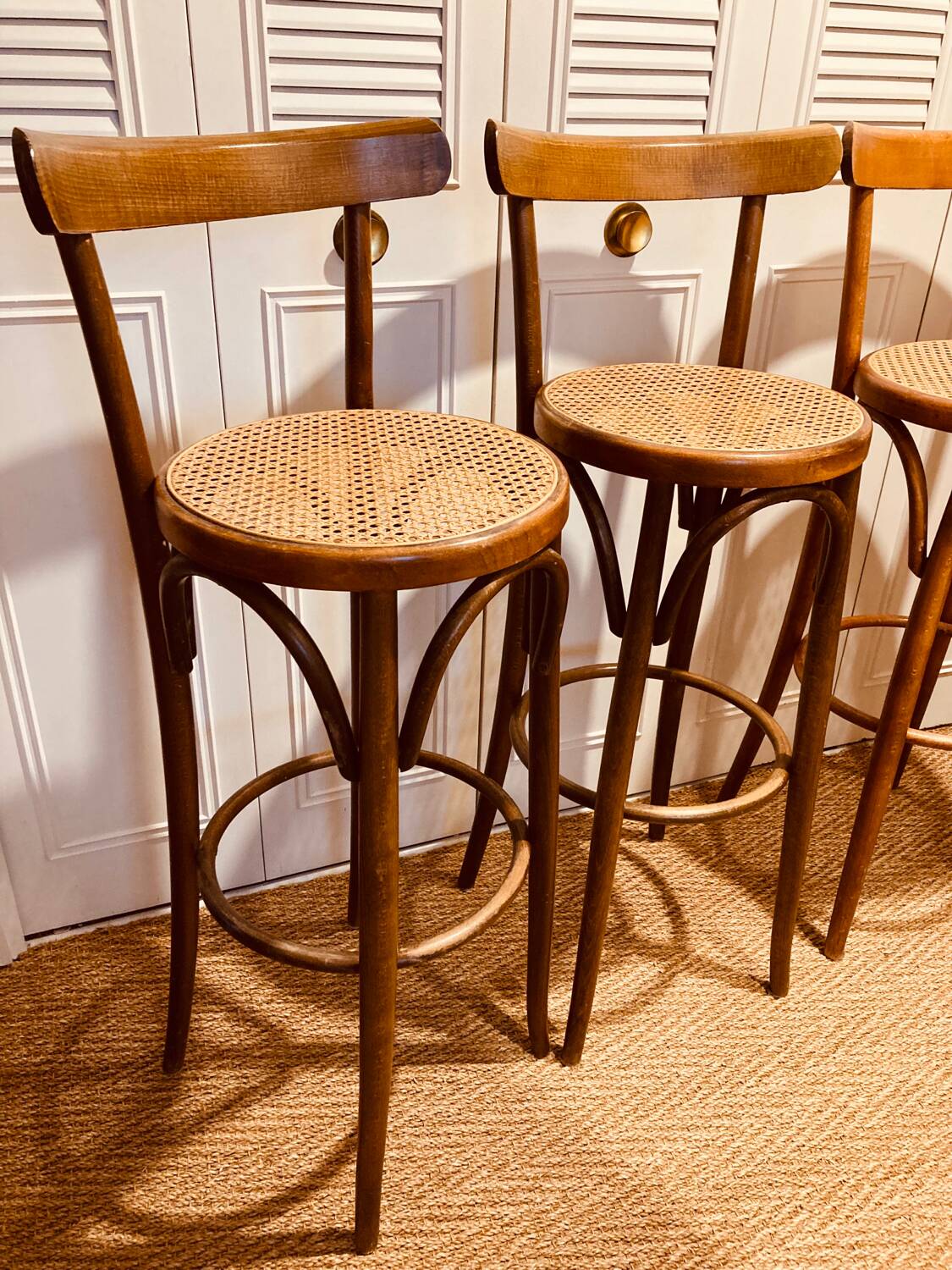 Bentwood and cane bar stools