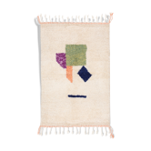 Tapis berbere beni ourain ecru avec motifs colores 157 x 67 cm