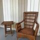 Vintage rattan armchair with side table