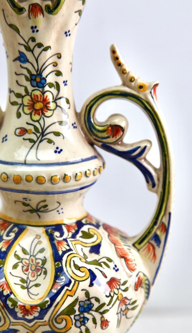 Hand-painted earthenware vase from Rouen, France twentieth century