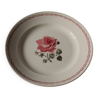 Plat rond rose rouge noir Germaine Badonviller Art Deco