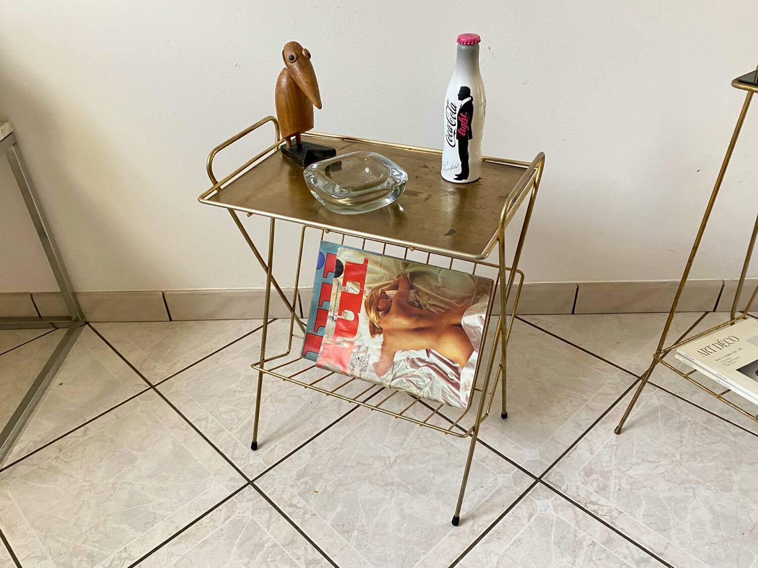 Vintage 1960s brass side table/magazine rack
