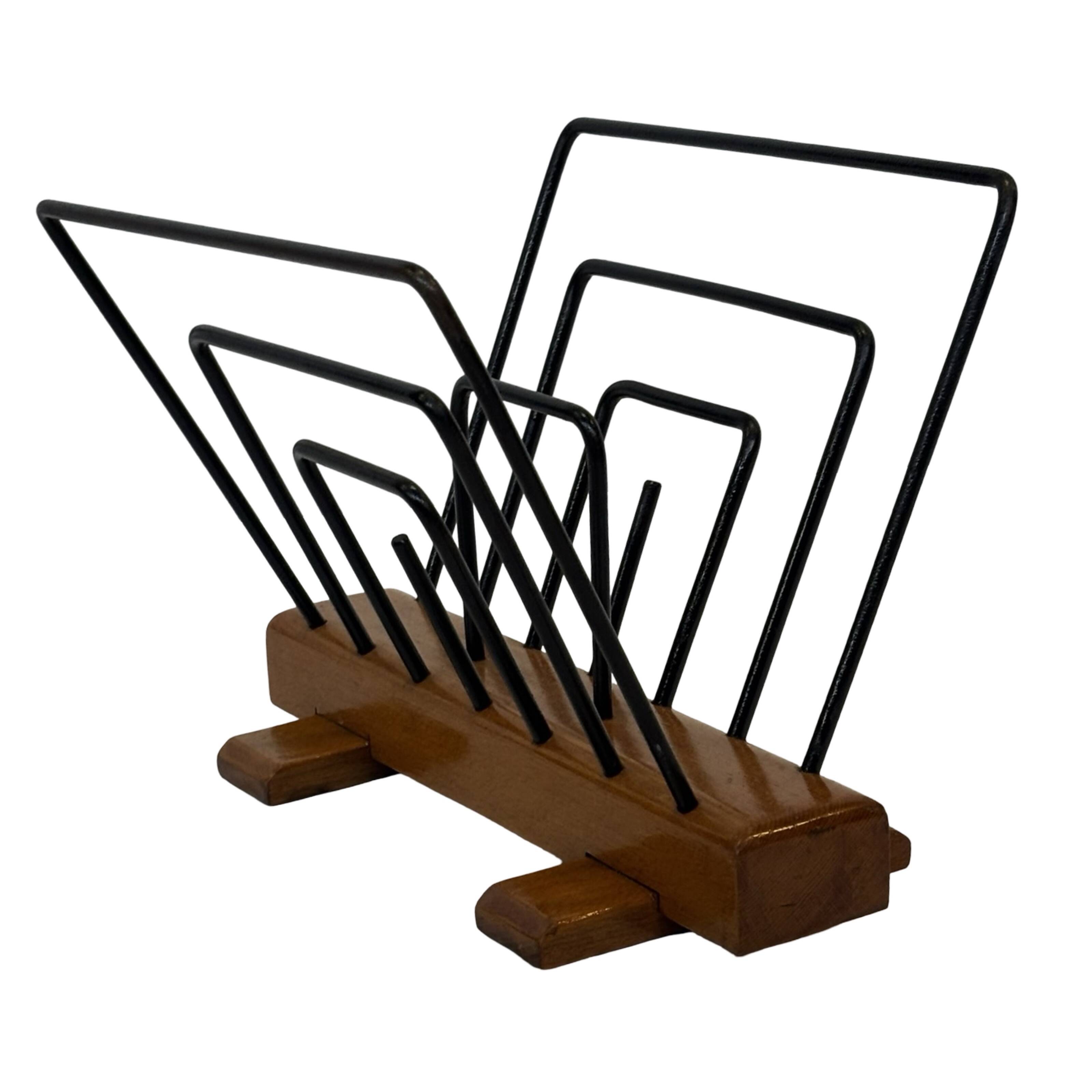 Vintage Reading Basket Steel Oak Magazine Rack 50's design