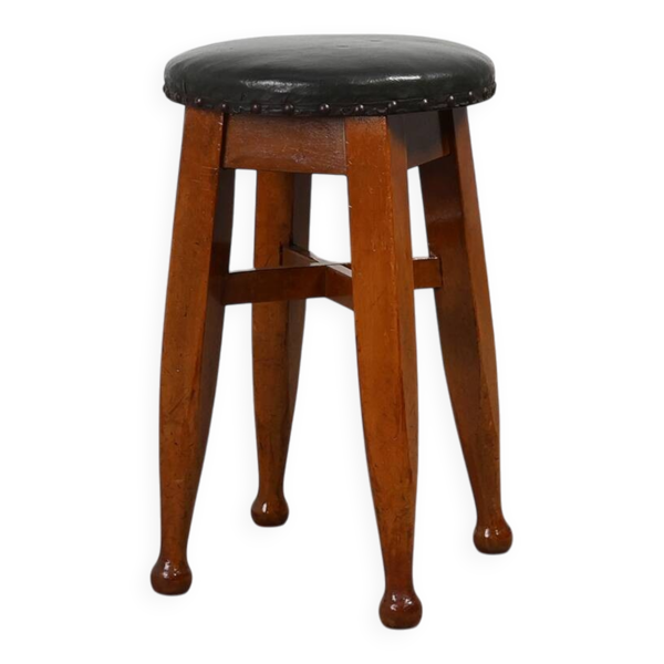 Arts et Métiers rencontre un tabouret en chêne et cuir Art Déco précoce, France 1920