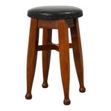 Arts & Crafts Meets Early Art Deco Oak & Leather Stool, France 1920