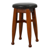 Arts & Crafts Meets Early Art Deco Oak & Leather Stool, France 1920