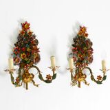 A pair of beautiful 1960s hand-painted and gilded metal wall lamps by Hans