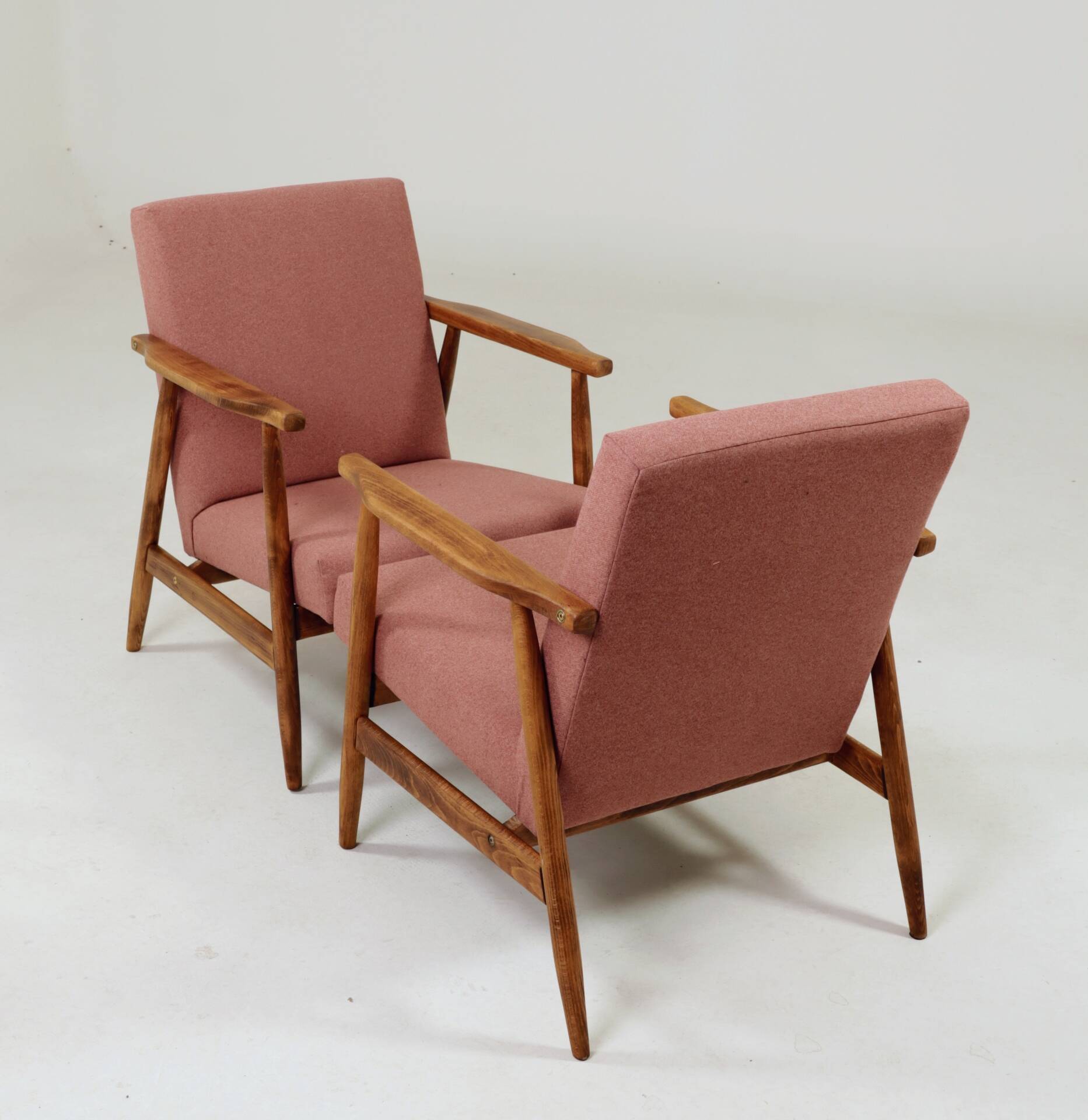 Paire de fauteuils vintage rose poudré 1970 moderne scandinave 