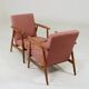 Paire de fauteuils vintage rose poudré 1970 moderne scandinave 