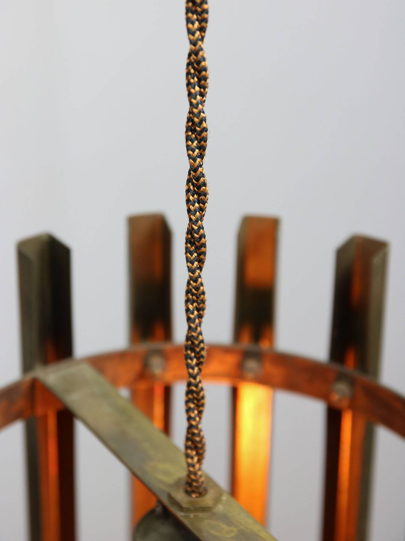 Vintage Italian Brass Cage Pendant Lamp, 70s