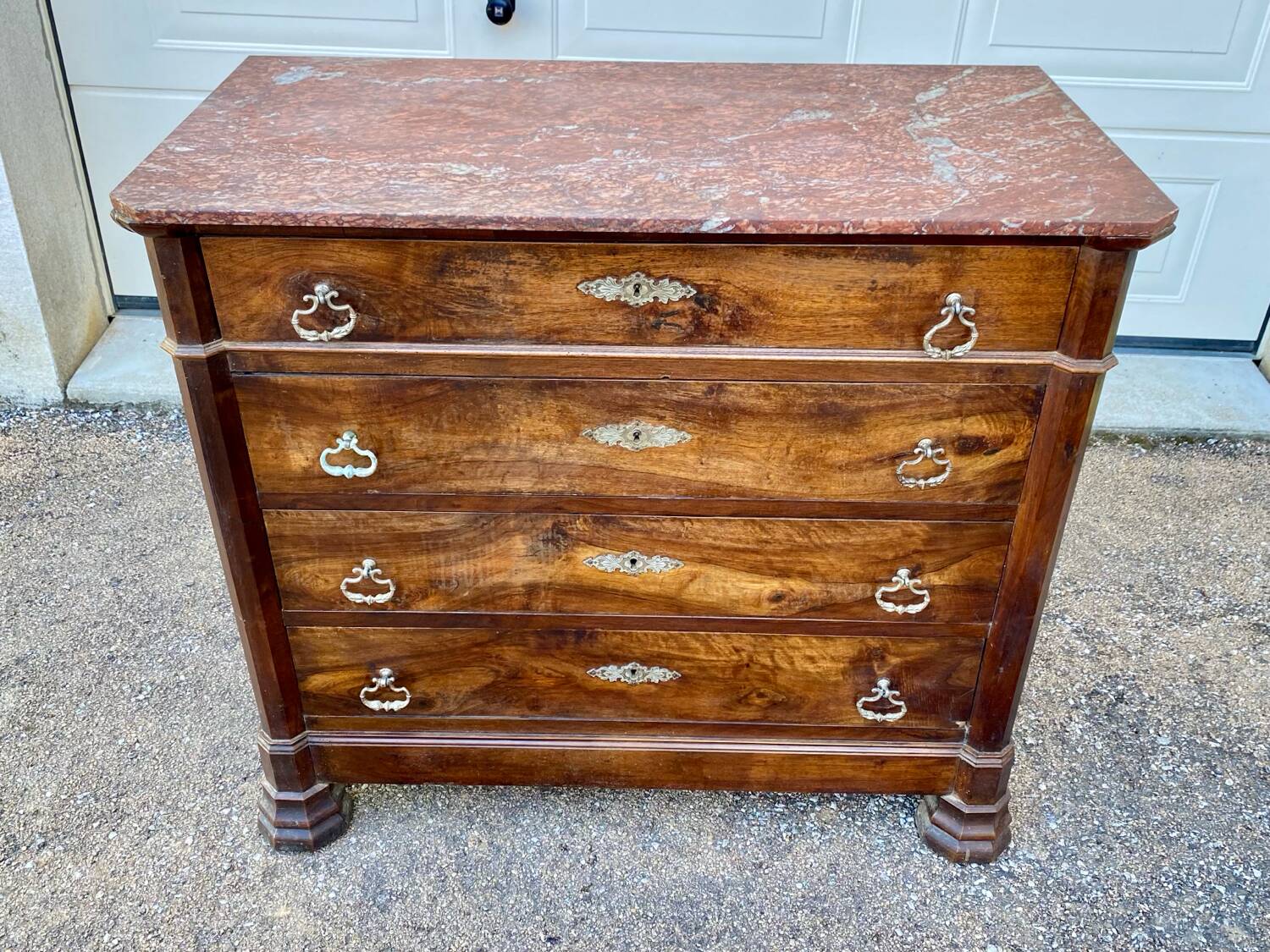 Antique Empire style chest of drawers with marble top