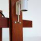 Scandinavian chandelier in perspex and teak from the 60s/70s.