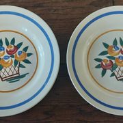 Pair of flat earthenware plates, ironstone, FD, Aunis decor