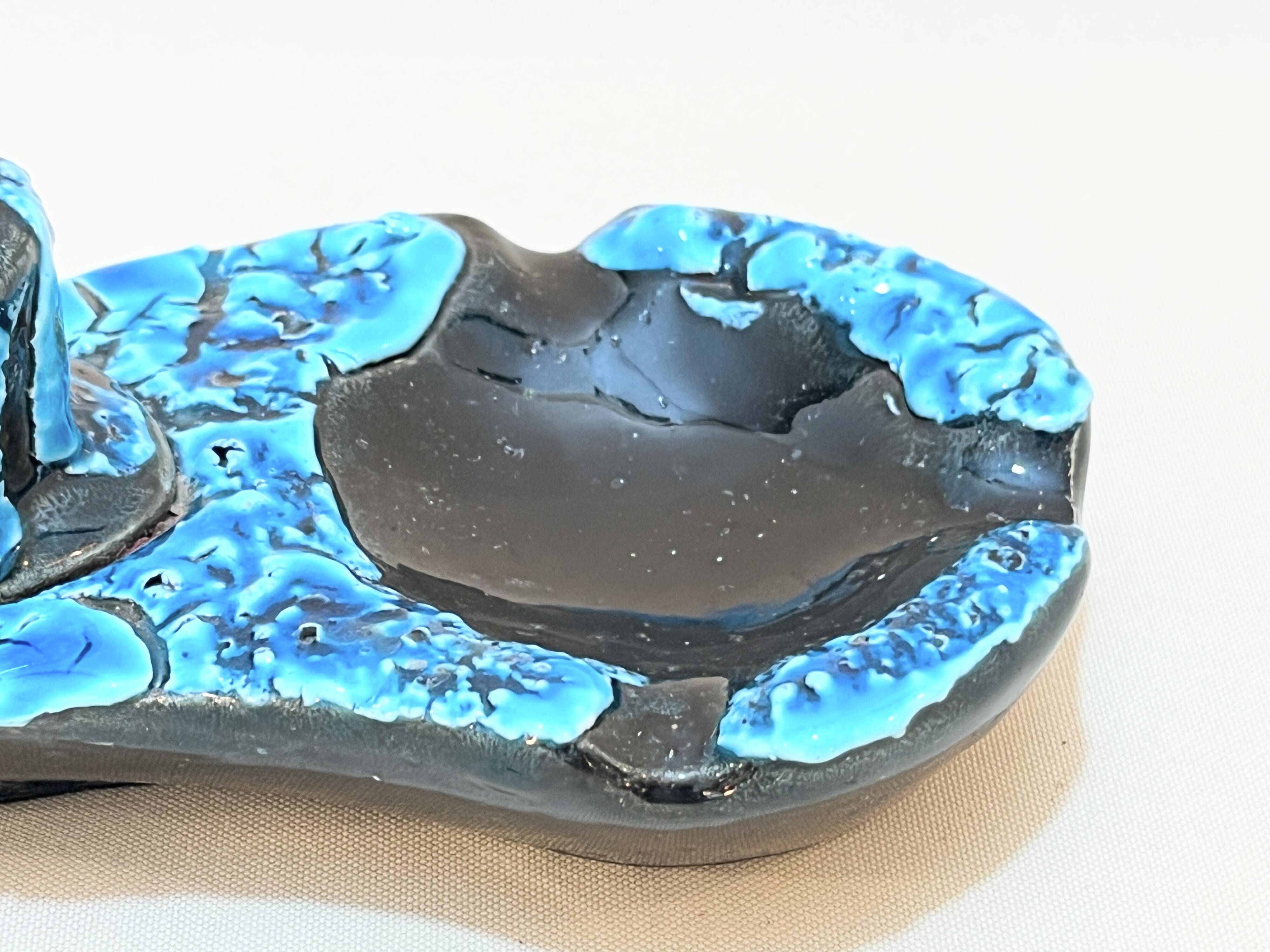 Candle holder ashtray blue fat lava glacier enamels cyclops ceramic pottery Annecy