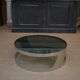 Table basse design en métal chromé et verre fumé 1970
