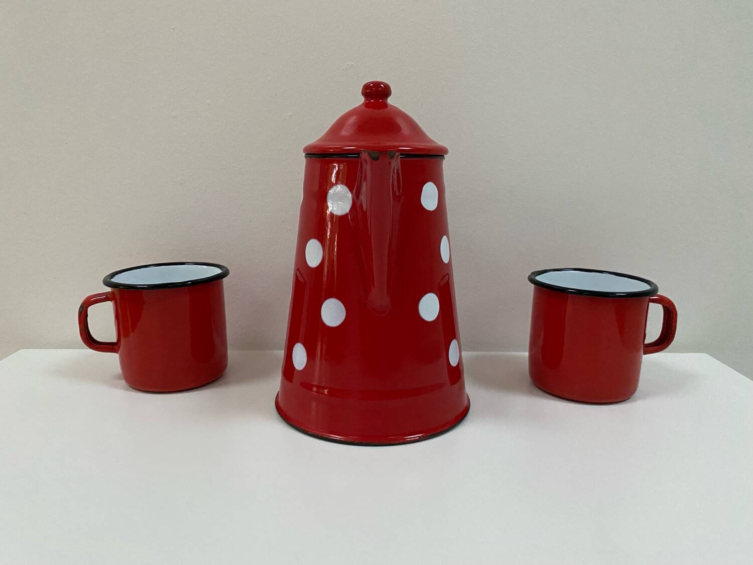 70s Polka Dot Enamel Coffee Pot - 1L