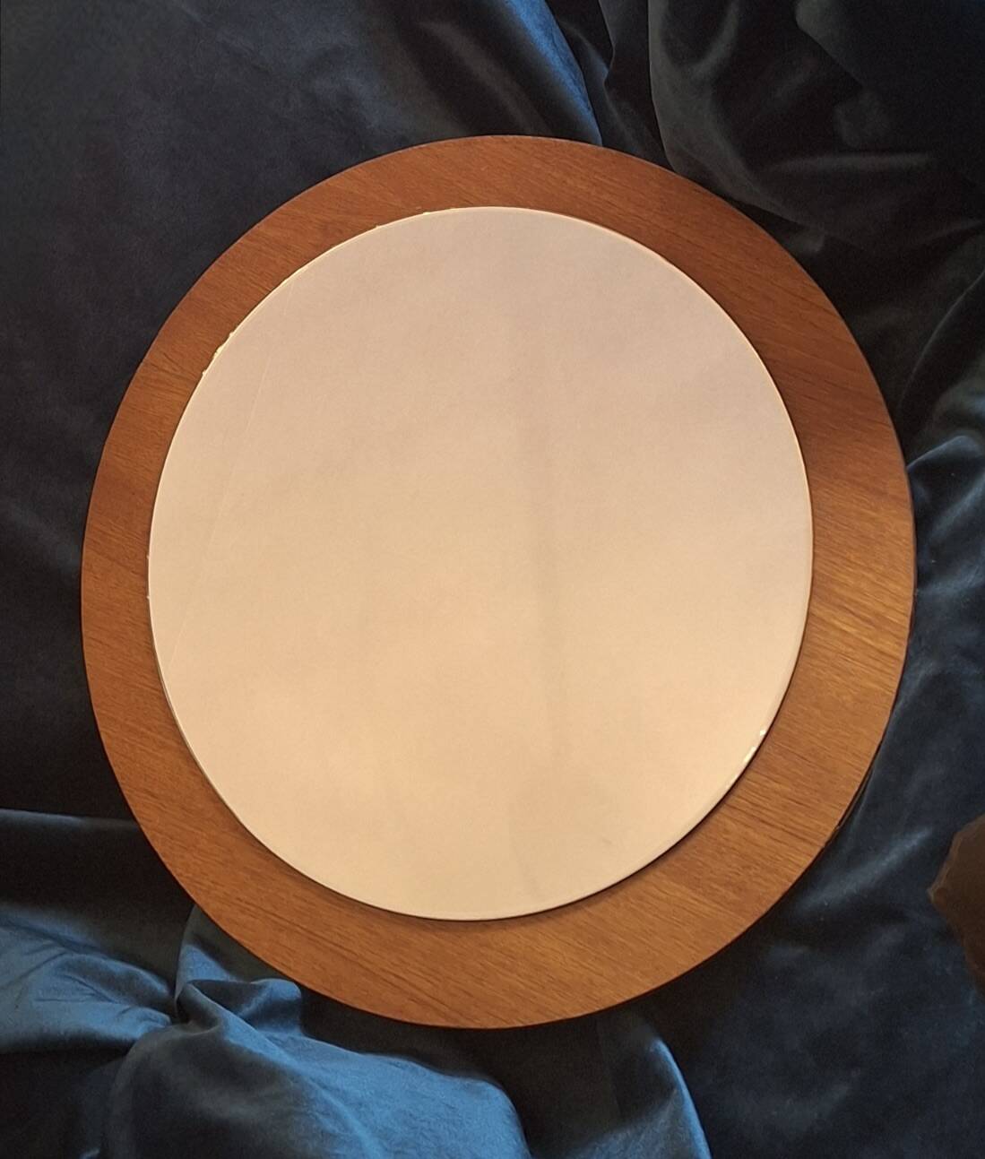 Teak circular bevelled wall mirror, Denmark 1960s