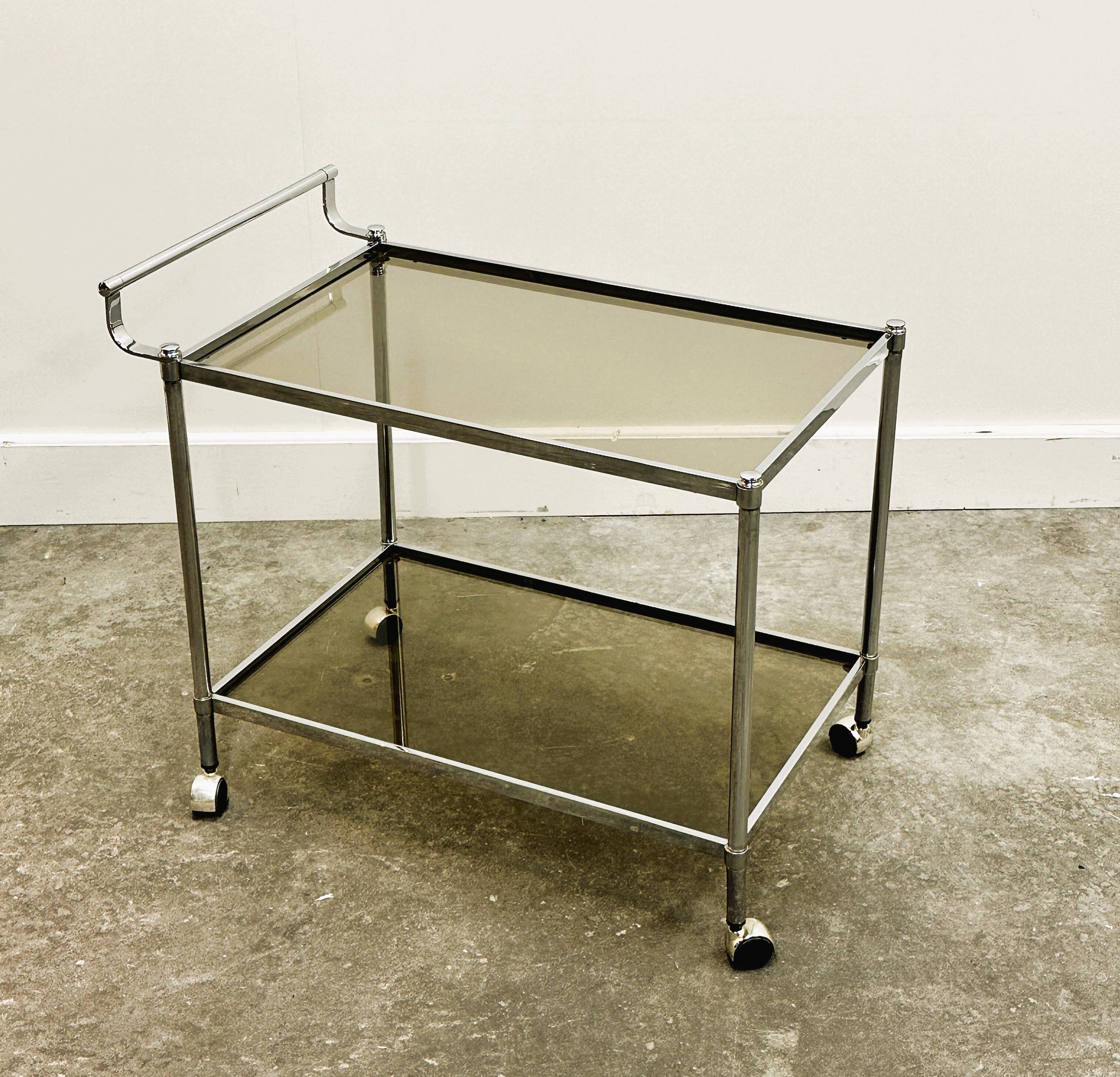 Vintage Chrome Drink Trolley - Bar Cart with smoked glass, 1980s