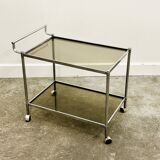 Vintage Chrome Drink Trolley - Bar Cart with smoked glass, 1980s