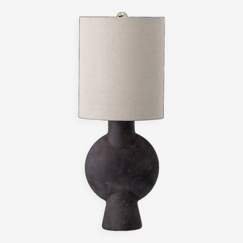 Lampe de table Sergio en terre cuit brun, abat-jour en lin