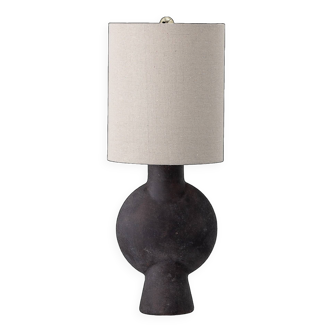 Lampe de table Sergio en terre cuit brun, abat-jour en lin