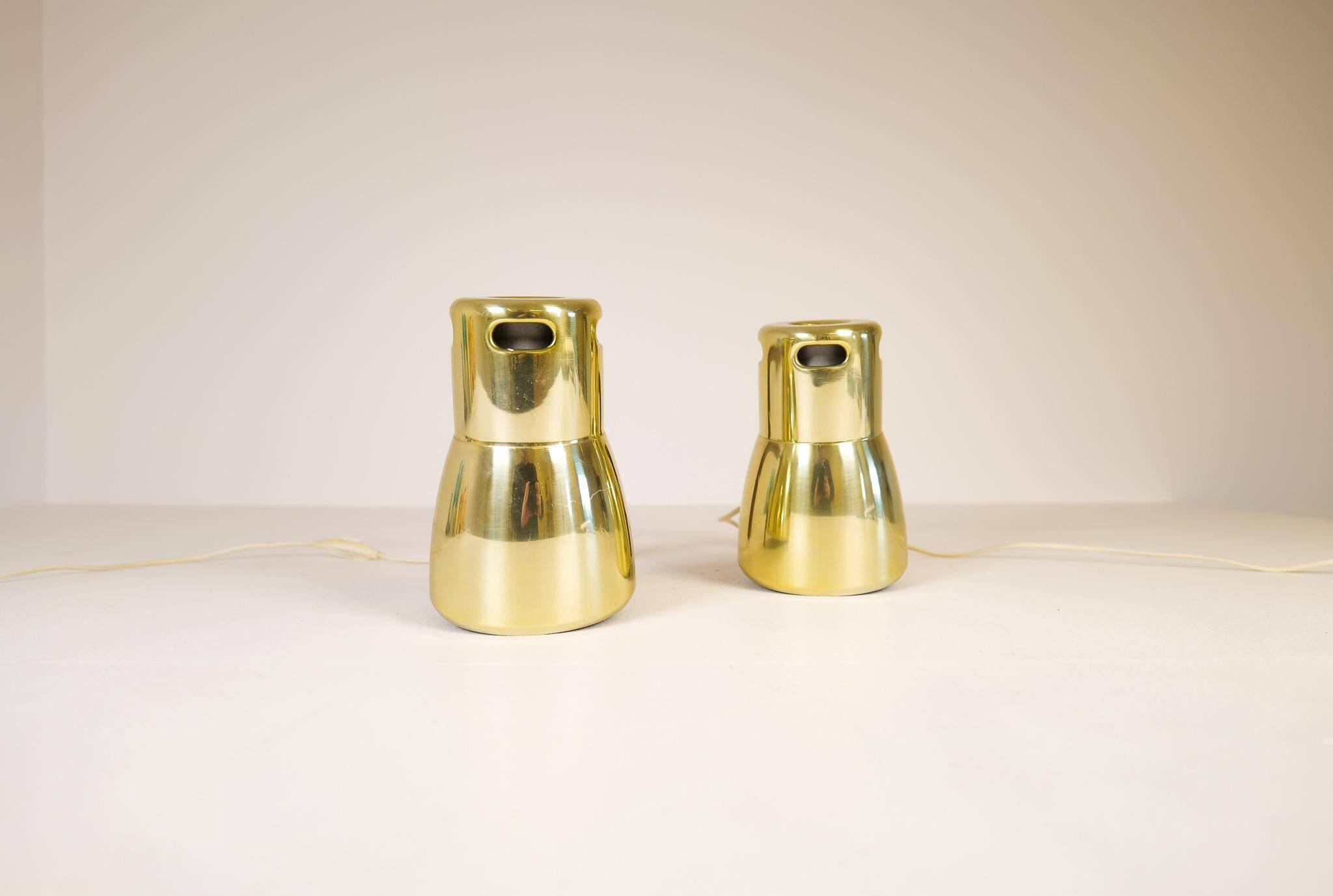Hans-Agne Jakobsson Wall Lamps in Brass and Stained Wood, Sweden, 1970s