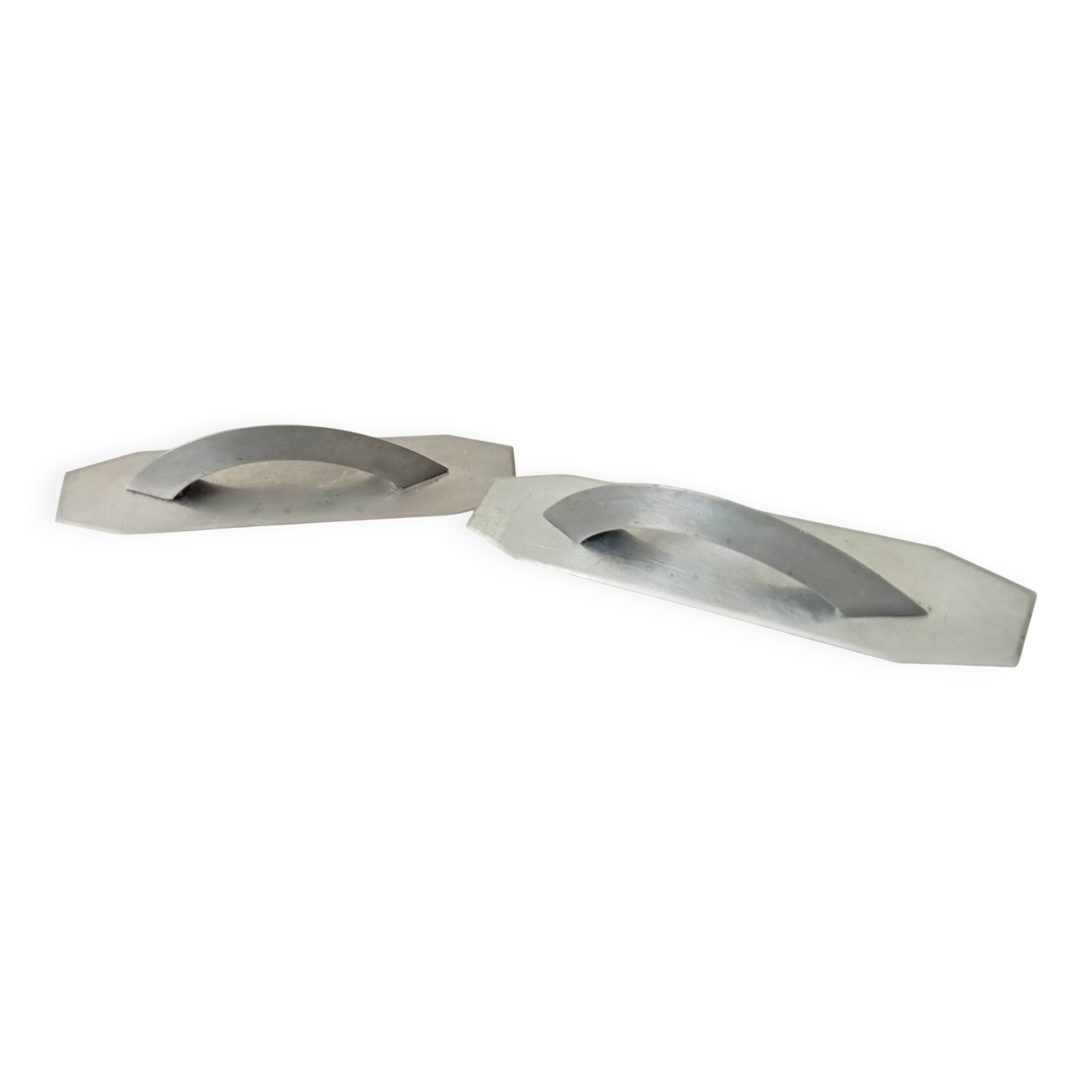 Pair of vintage brushed aluminum furniture handles