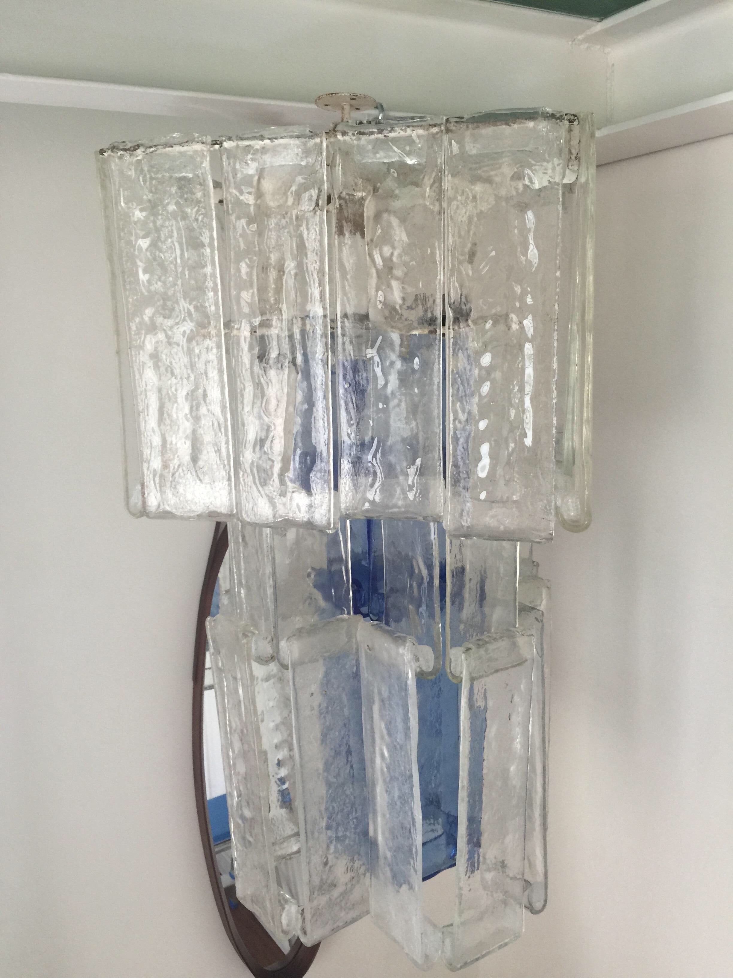 Lustre en verre clair et bleu de Fratelli Toso Murano années 1970