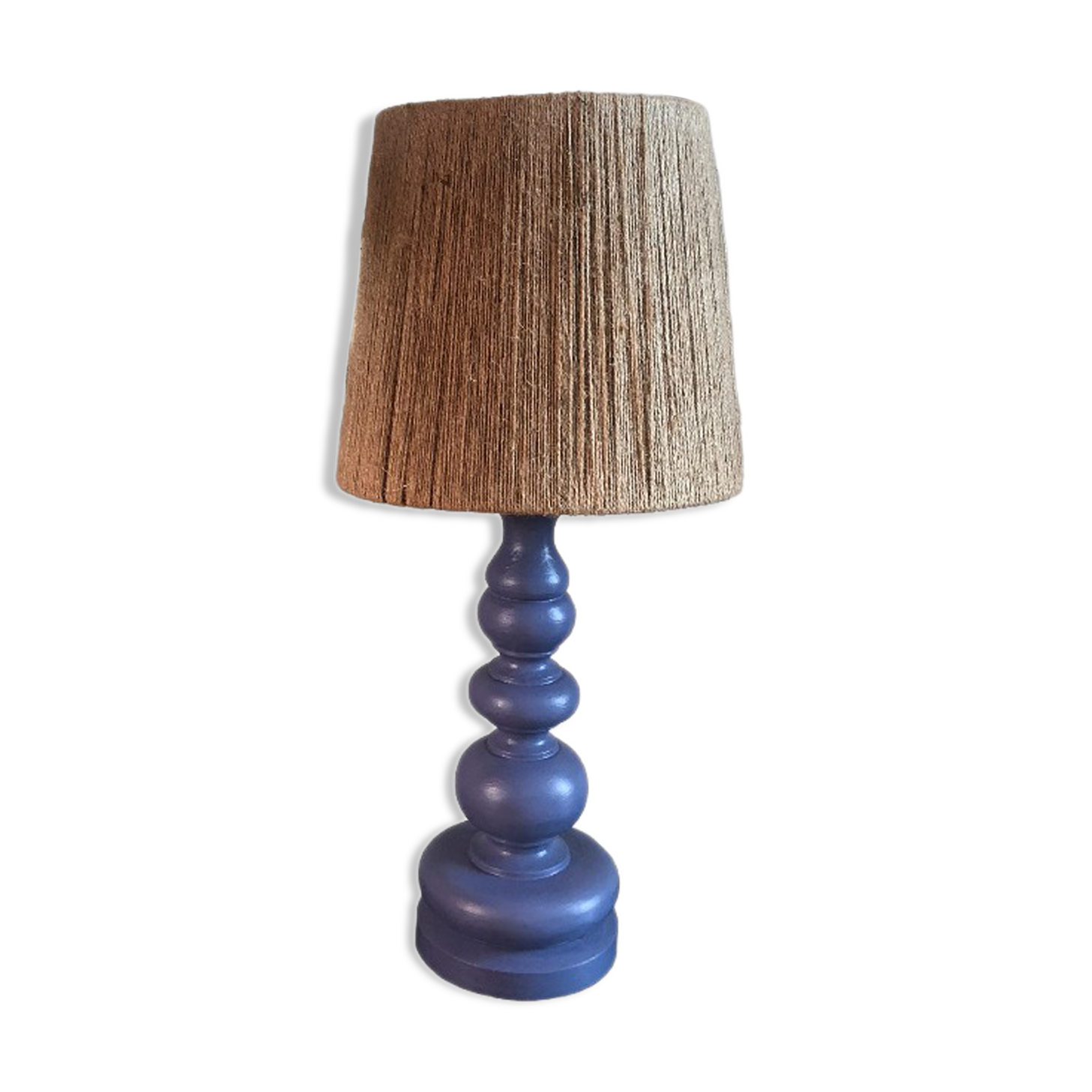 Blue table lamp with rope lampshade