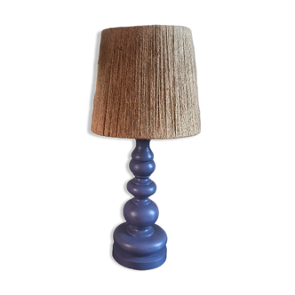 Lampe à poser bleu avec abat-jour en corde