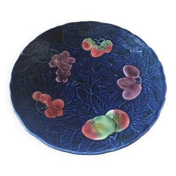 Large Sarreguemines blue slipware fruit bowl