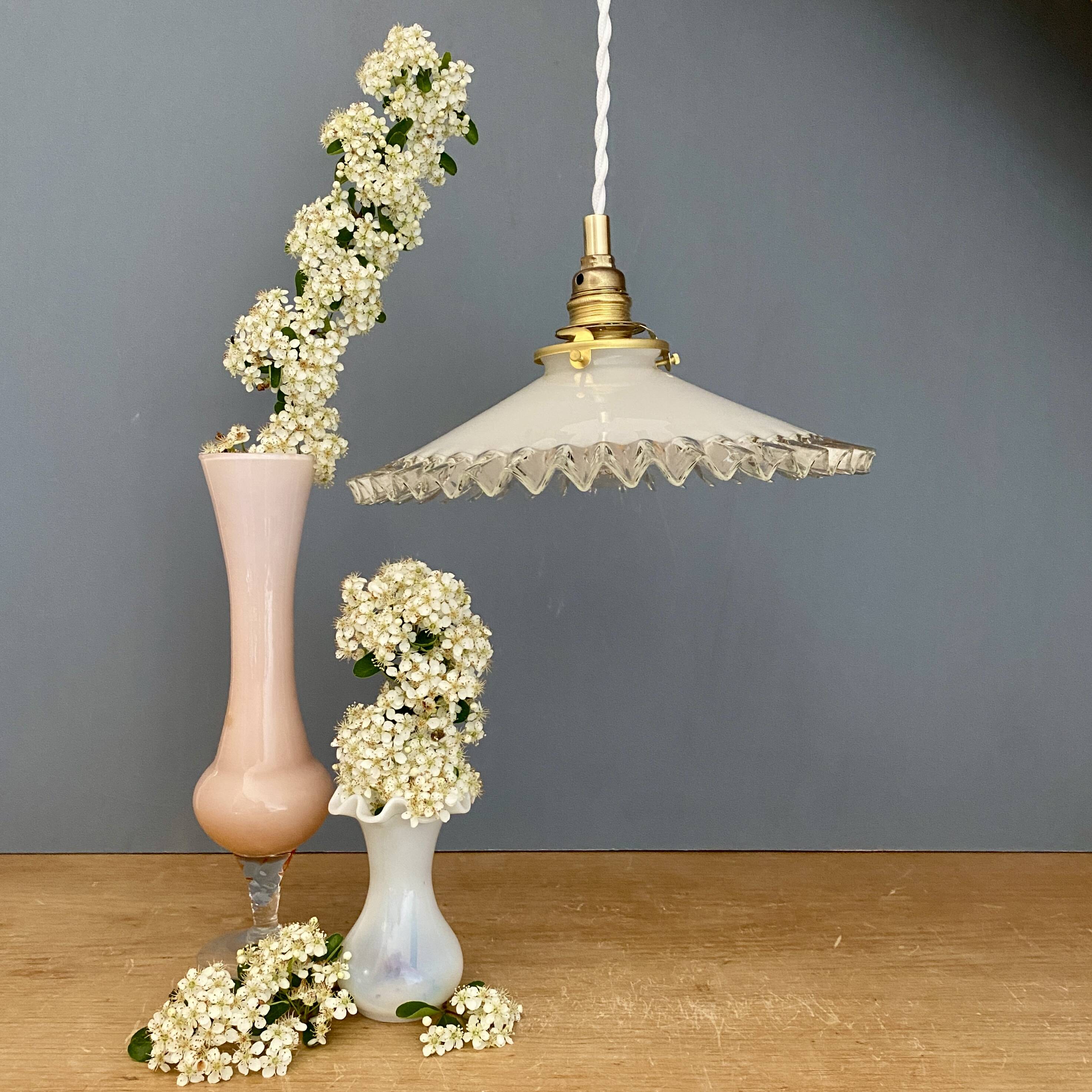 Vintage white opaline lampshade pendant light