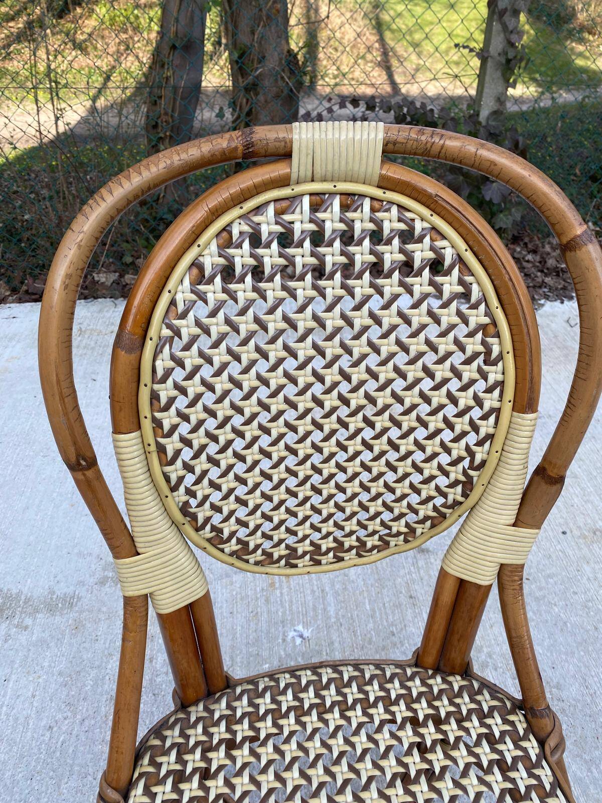 Chaise de bistrot en bois courbé rotin et bambou