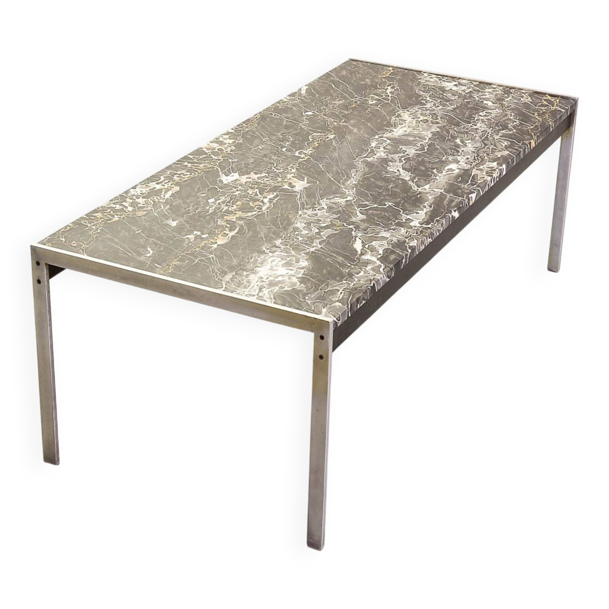 Kho Liangh Black Marble and Brushed Steel Coffee Table by Artifort 1960s