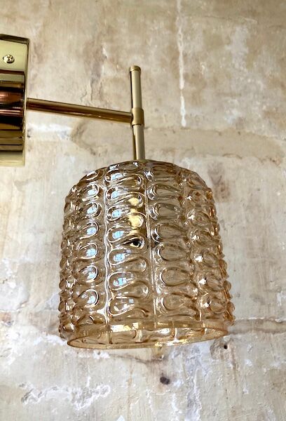 Brass and striated glass wall lamp
