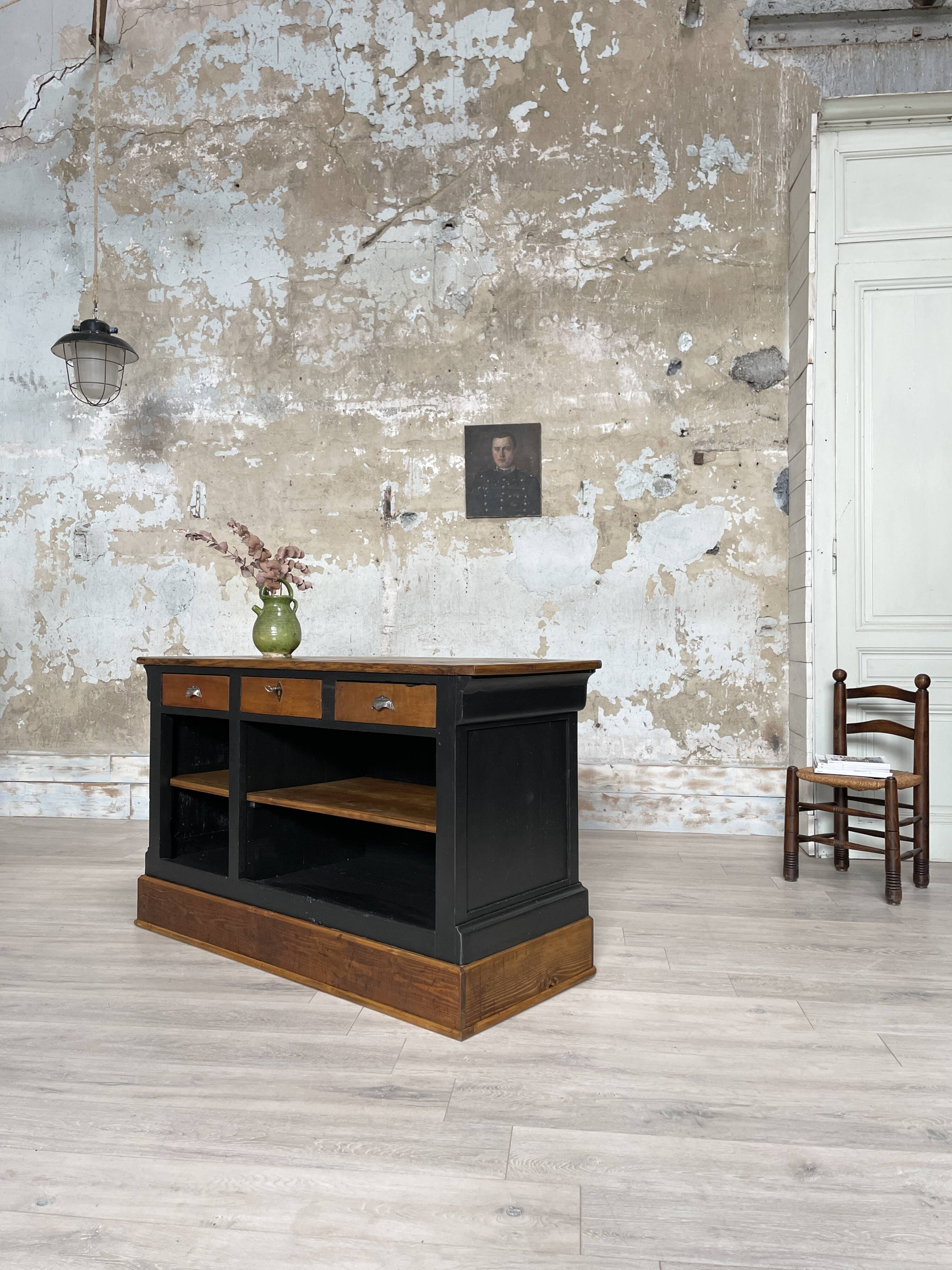 Solid wood box counter.