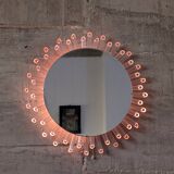 Mid-Century Modern Sunburst Mirror Wall Lamp in Lucite with Pink Glow, 1970