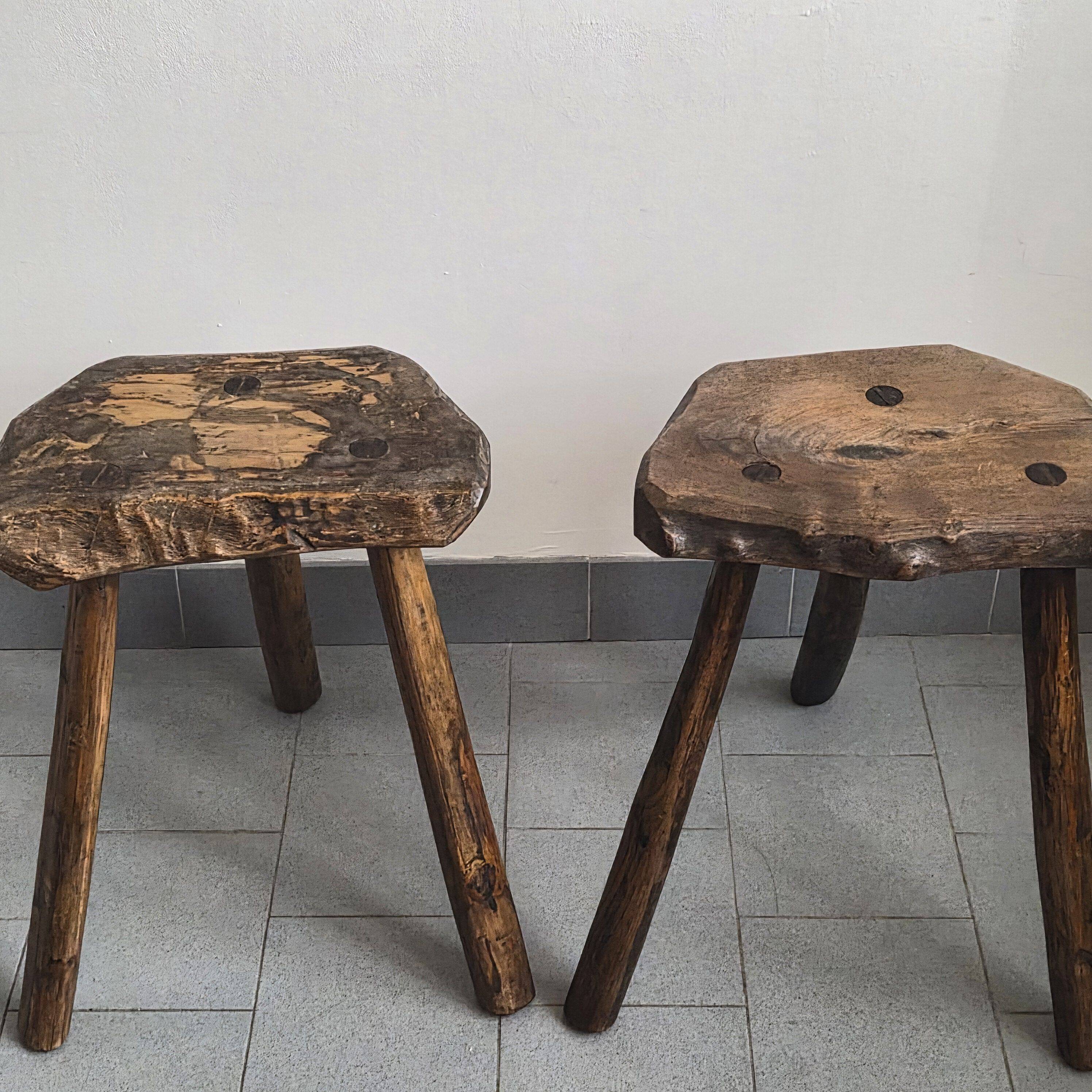 Pair of vintage brutalist stools from the 1970s.