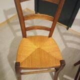 Pair of vintage wooden and woven straw chairs