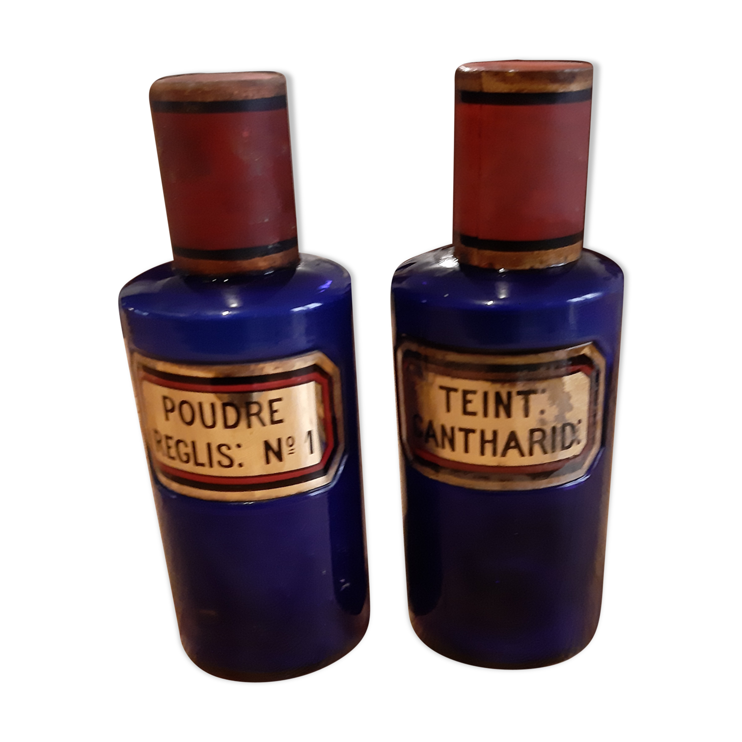 2 pots a pharmacy 19th in dark blue glass