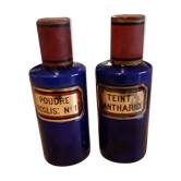 2 pots a pharmacy 19th in dark blue glass