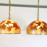 Italian design hanging lamps resin and leaves, 1970s 1980s