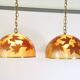Italian design hanging lamps resin and leaves, 1970s 1980s