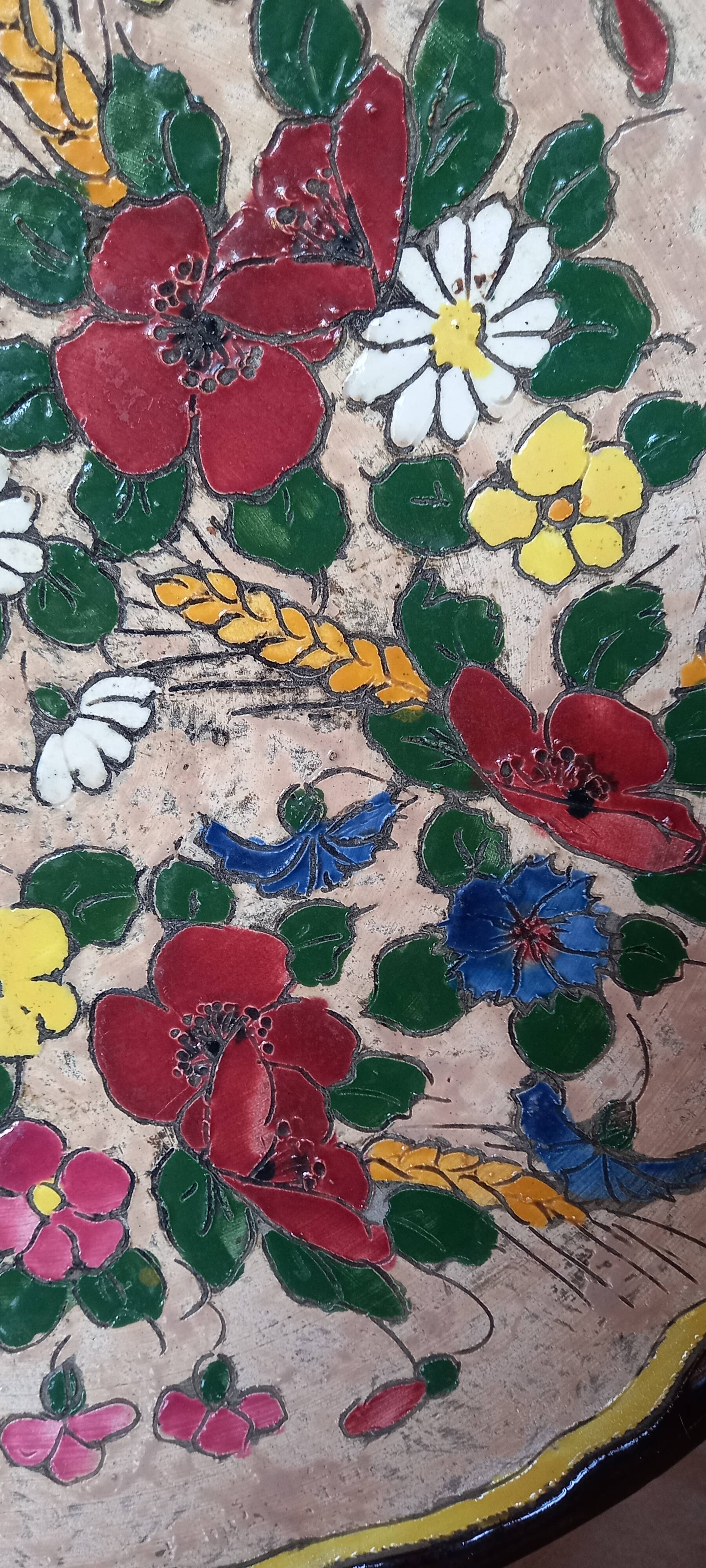 Ceramic plate Jérôme Massier Vallauris 1932-1935 cloisonné flower decoration