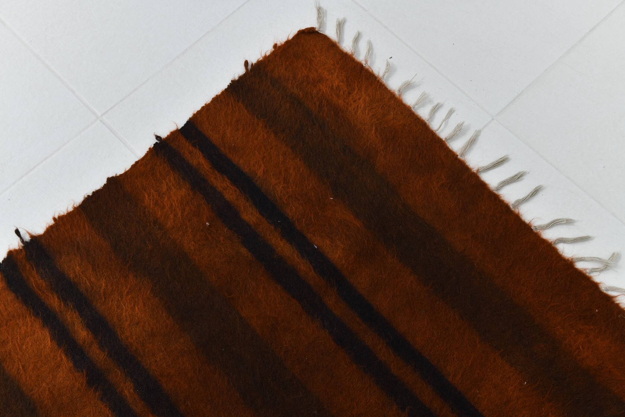 5x7 Striped Pattern Terracotta Vintage Kilim Rug, 146x220Cm