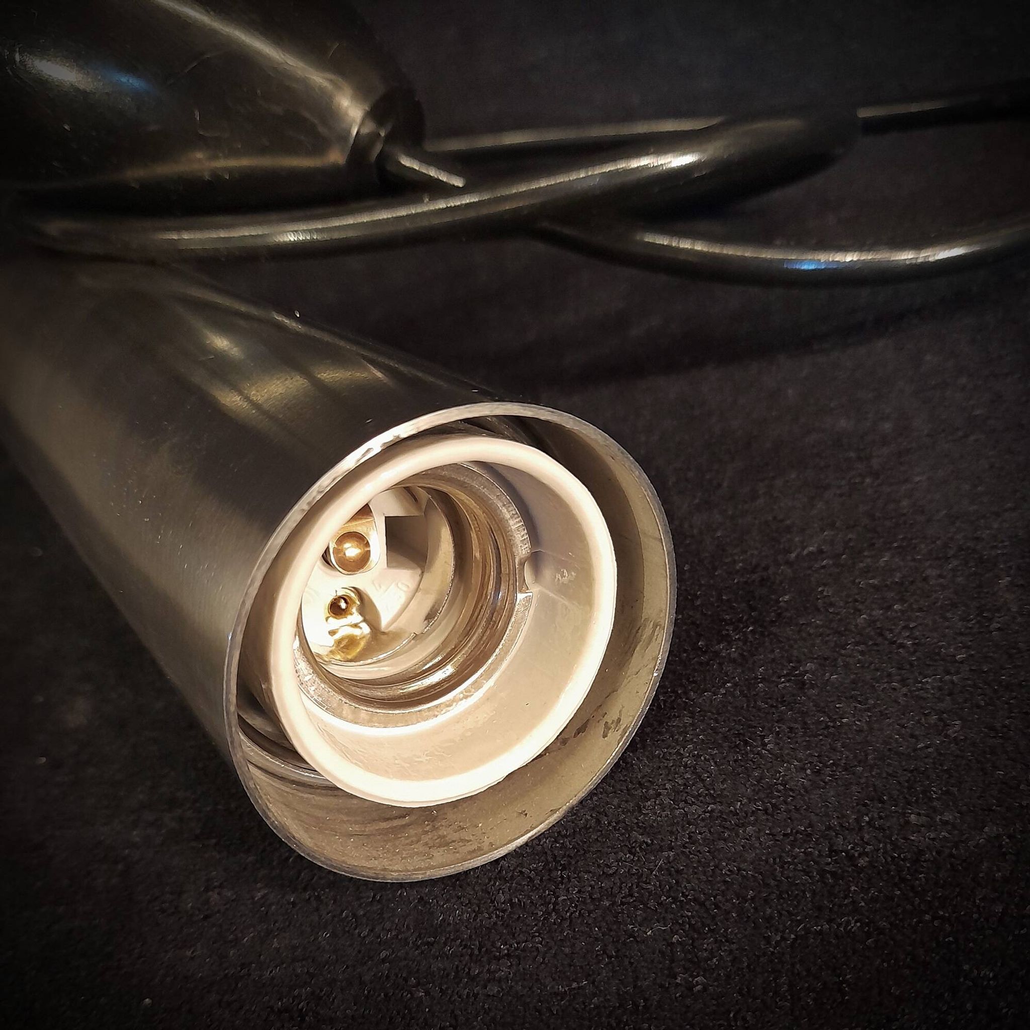 Still brand tube pendant light in polished stainless steel, 1970s, NEW