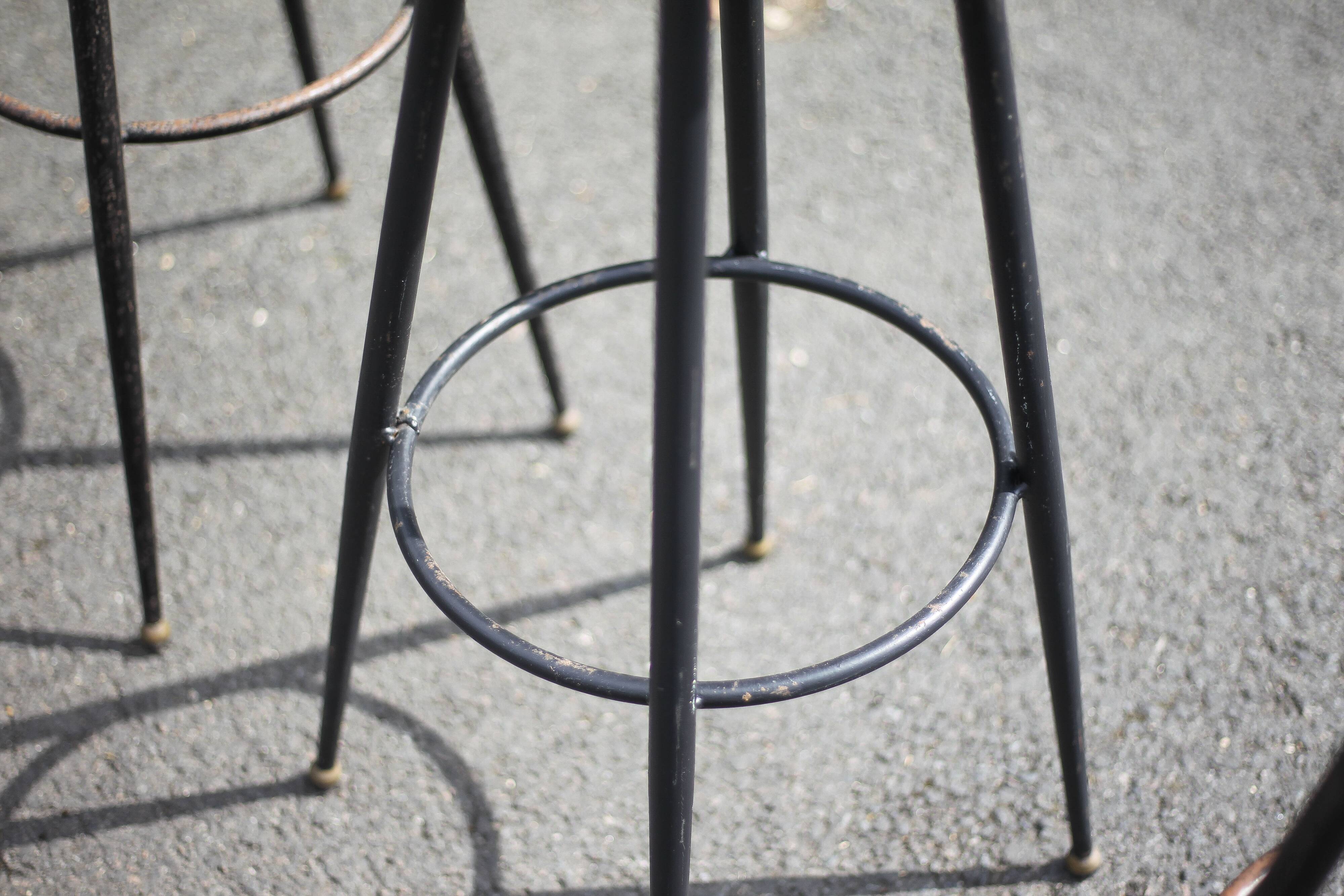 Set of 4 bar stools, metal and imitation leather stool, high stool